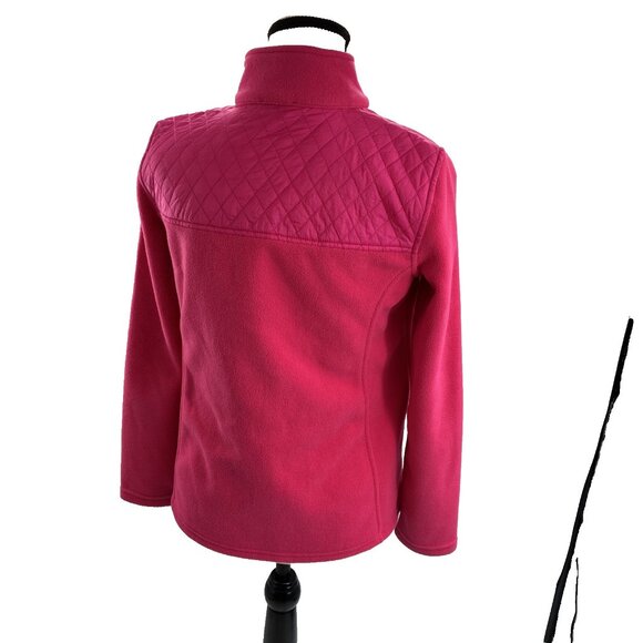 Talbots Womens Size P Petite Fleece Jacket Pink Full Zip Quilted Yoke Classic - Picture 4 of 6